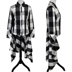 NEW NY&C 7th Ave Buffalo‎ Plaid Shirt Dress Large Petite B&W Longline Maxi Tunic